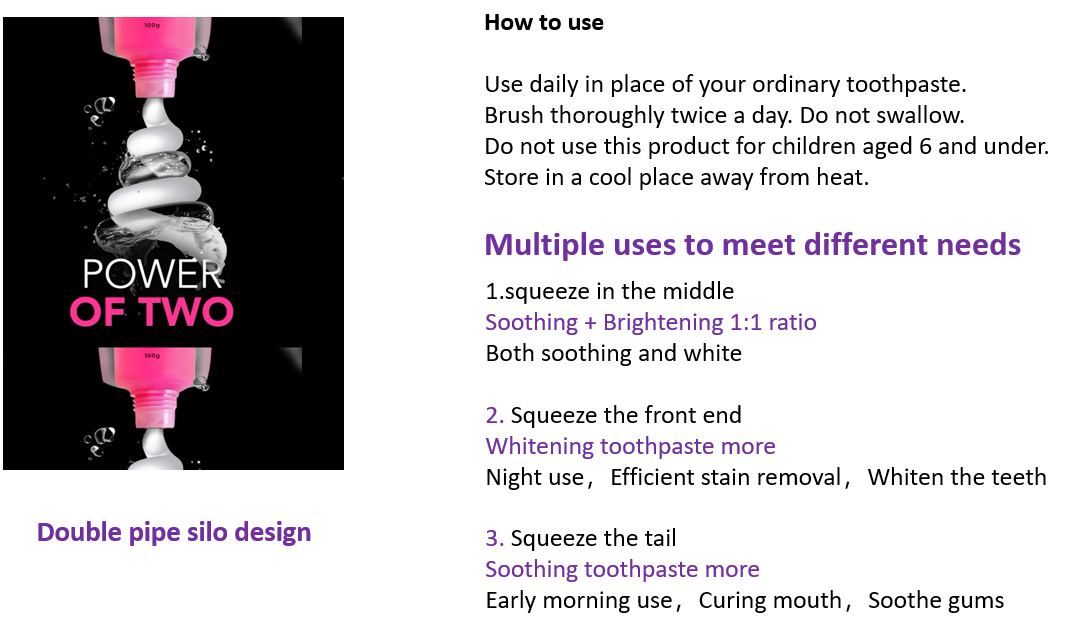 Double tube dual effect toothpaste